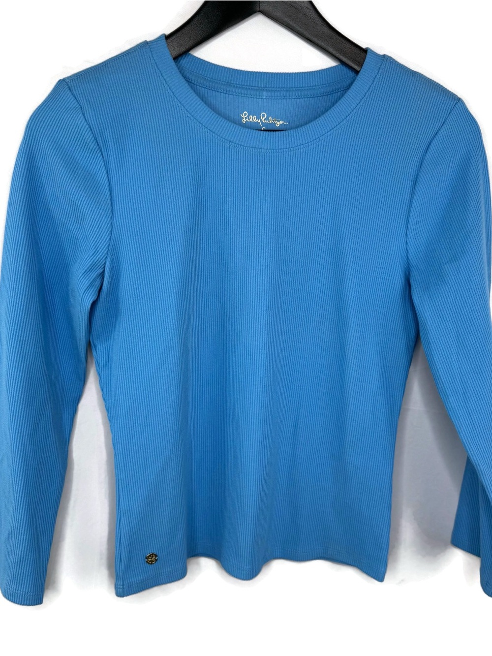 Lilly Pulitzer Blue Ribbed Long-Sleeve Tee Stretch Material New With Out Tags.